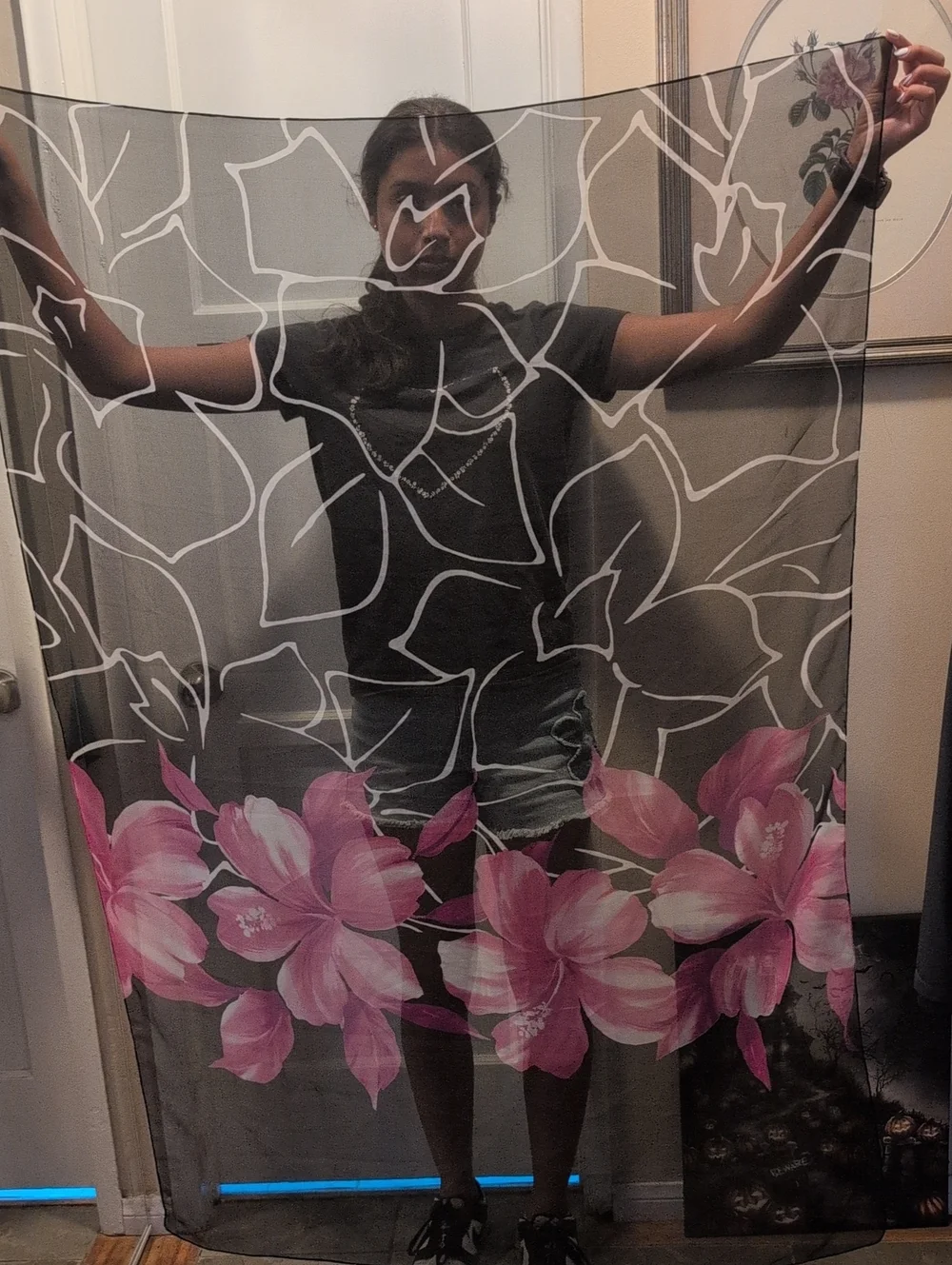 Black And Pink Chiffon Scarf